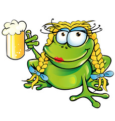 Naklejka premium .sexy girl frog cartoon with schooner beer