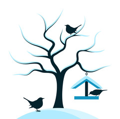 Naklejka premium snowy tree and birds