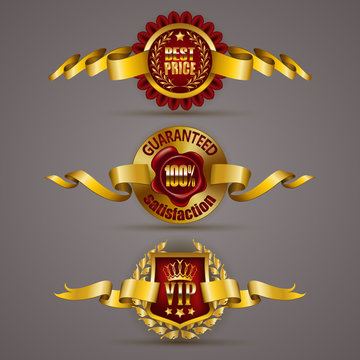 Golden badges with laurel wreath