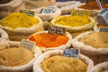 Spices  on a market in Provence, France
