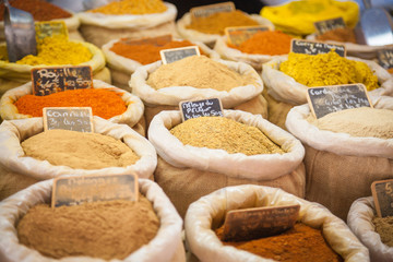 Spices  on a market in Provence, France
