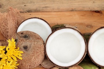 white coconut on wood background