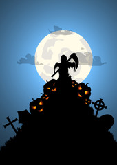 Vector : Halloween background with death grave and pumpkins