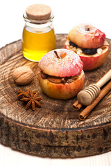 Baked stuffed apples with honey, nuts and dried fruits