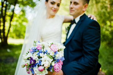 Close up portrait of wedding couple