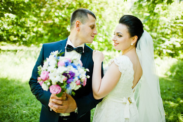 Close up portrait of wedding couple