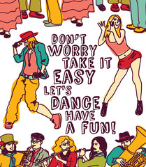 Dancing and music people positive poster color