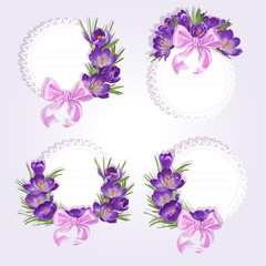 Obraz na płótnie Canvas Labels with purple crocus flowers