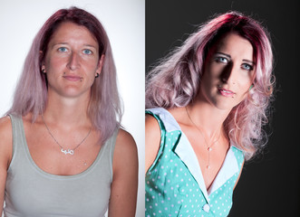 Vorher Nachher Vergleich Frau Gesicht mit Visagistik Porträt