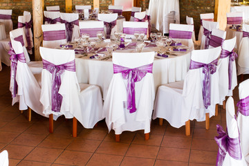 wedding chairs with ribbon, event place