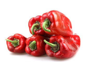 Red chilli peppers on white background