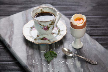 Boiled eggs and coffee