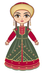 Bashkir suit. Historical clothes. Linear pattern on a white background.  Line drawing festive. Vector drawing