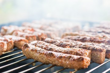 Tasty meat on a barbeque. 