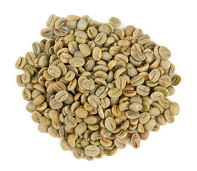 green coffee beans isolated on white background