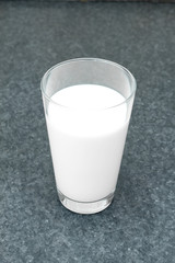 Full glass of milk on the table