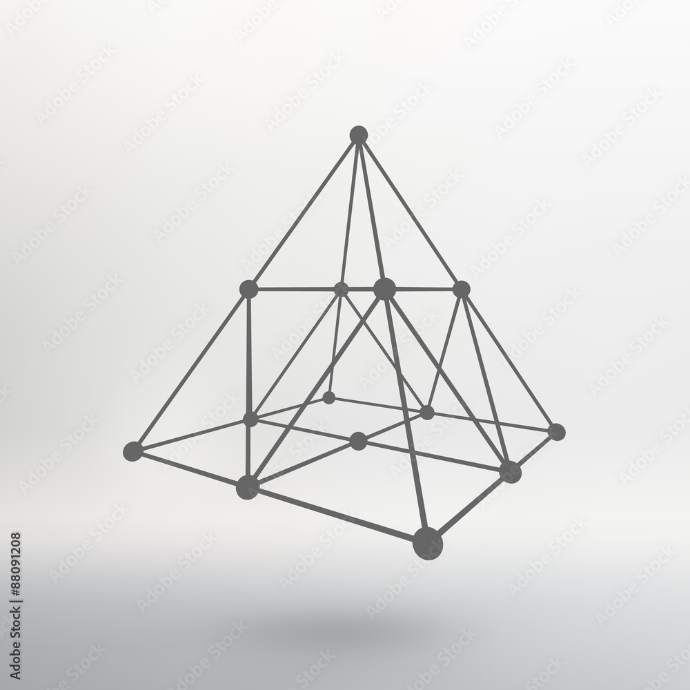 Poster wireframe mesh polygonal pyramid. pyramid of the lines connected
