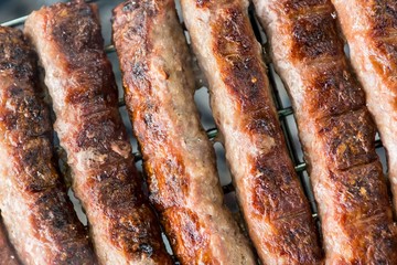 Tasty meat on a barbeque. 