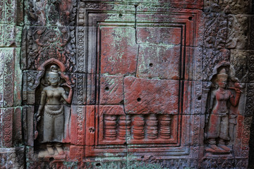 Bas Relief of Devatas at Preah Khan Temple, Siem Reap