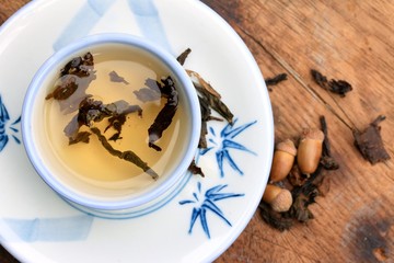 tea on wood vintage