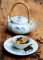 tea on wood vintage