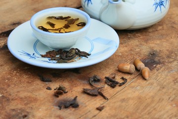 tea on wood vintage