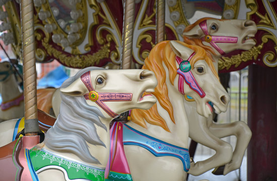 Three carousel horses