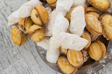 Fresh cookies over wooden vintage background