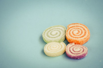 Colorful fruit-paste sweets with filter effect retro vintage sty