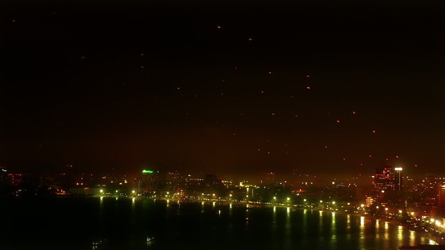 Flying lanterns at Loy Krathong celebration in Pattaya. Timelapse FullHD 1080p.