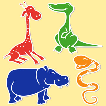 Giraffe, crocodile, hippo and boa