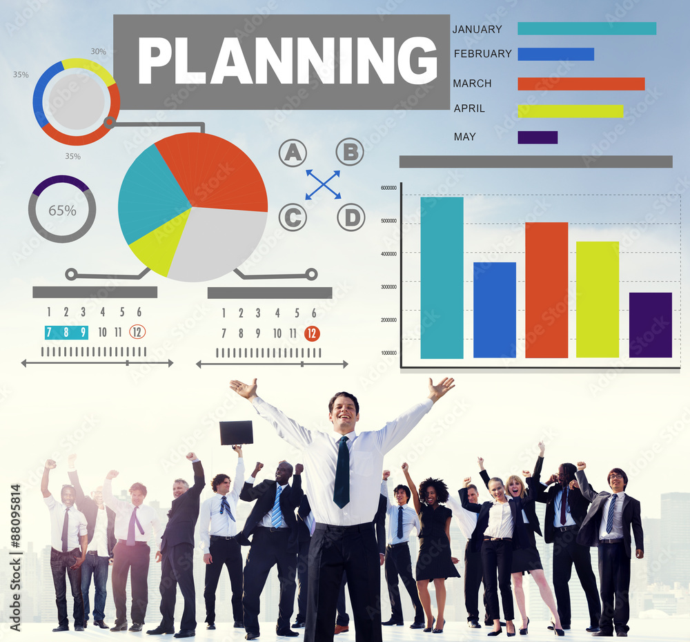 Poster planning bar graph data development plan strategy concept