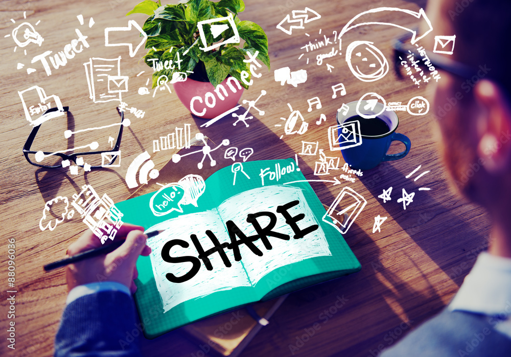 Poster share sharing connection online communication networking concept