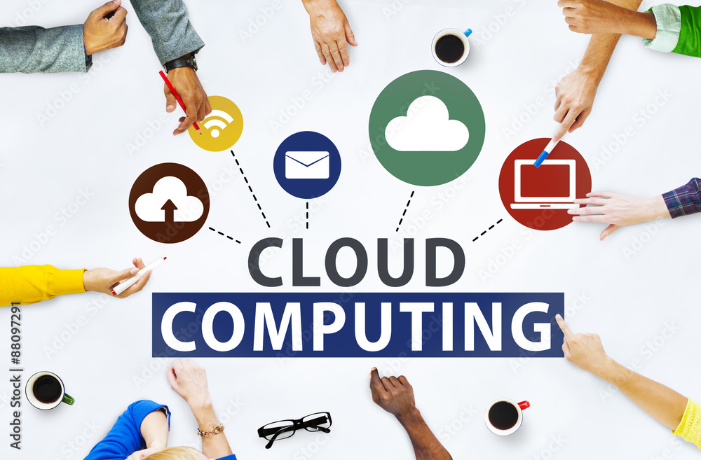 Poster cloud computing network online internet storage concept