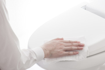 Naklejka premium トイレ掃除 洋式トイレの便器