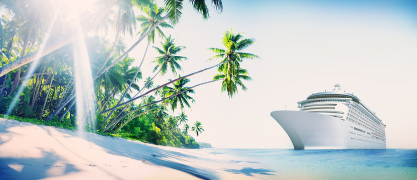 Cruise Ship Beach Sea Palm Tree Concept