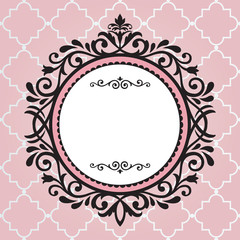 Vintage frame on pink pattern background