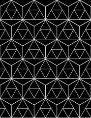 Vector black and white seamless pattern triangles,Modern textile print with illusion, abstract texture, Symmetrical repeating background