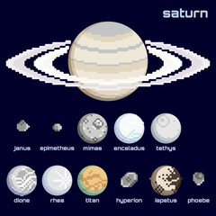 Fototapeta premium Retro minimalistic set of Saturn and moons
