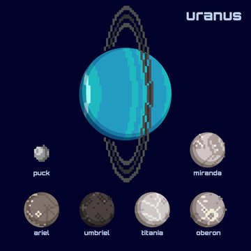 Retro minimalistic set of Uranus and moons