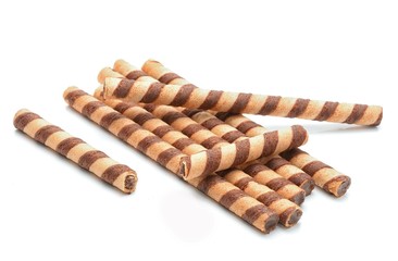 Chocolate sticks on white background