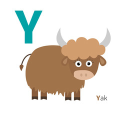 Letter  Zoo alphabet. English abc with animals Education cards for kids Isolated White background Flat design