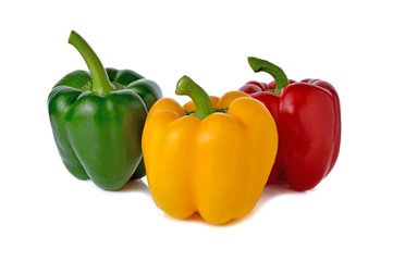 red yellow green bell pepper on white background