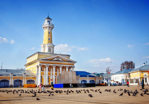 Old historical architecture - Fire tower in Kostroma city, Russi