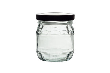 Closed glass jar isolated on white background and clipping path