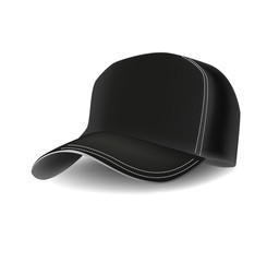 Isolated realistic black and white sports baseball cap. Vector illustration 