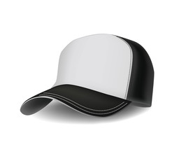 Isolated realistic сombined black and white sports baseball cap. Vector illustration 