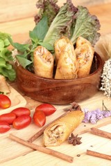 Fried spring rolls traditional for appetizer food.