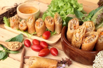 Fried spring rolls traditional for appetizer food.