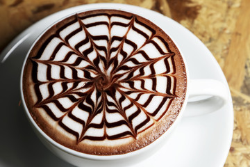 Hot mocha coffee, mocha art coffee.
